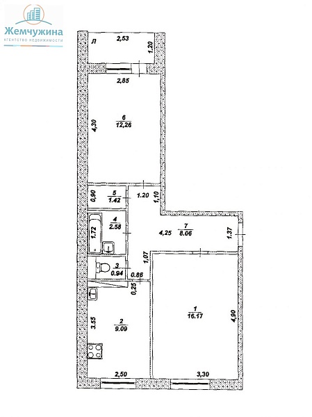 2-к квартира, 49 кв.м.