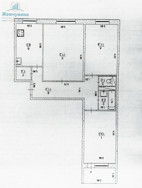 3-к квартира, 67 кв.м.